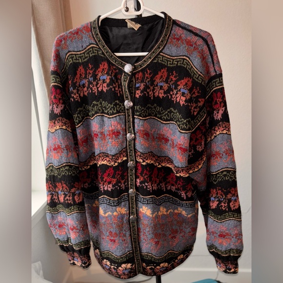 Icelandic Design Wool Cardigan with Silver Buttons Womens oversized M/L - Picture 3 of 14